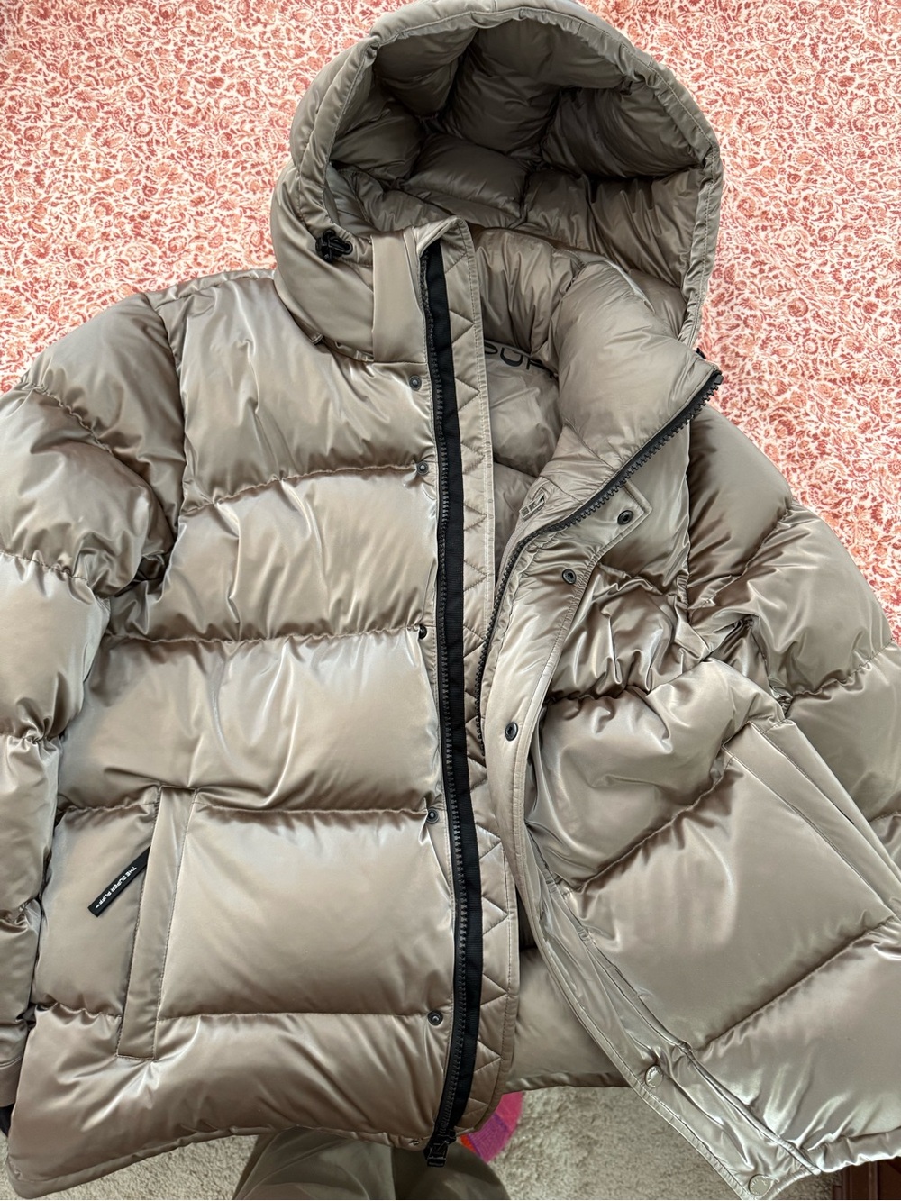 Aritzia The Super Puff in Modern Taupe Liquid Shine